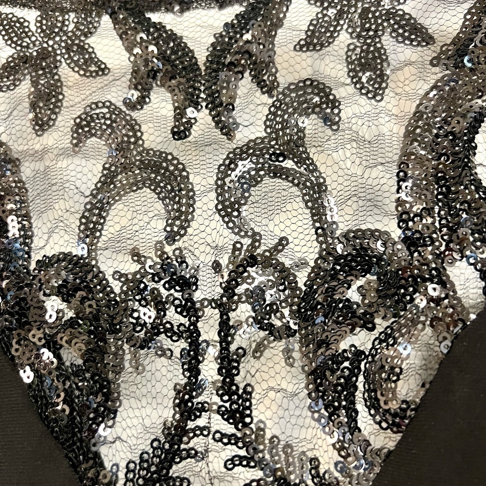 Adrianna Papell Women Black Sequined Jewel Neck Evening Straight leg Jumpsuit 10 - Picture 5 of 11